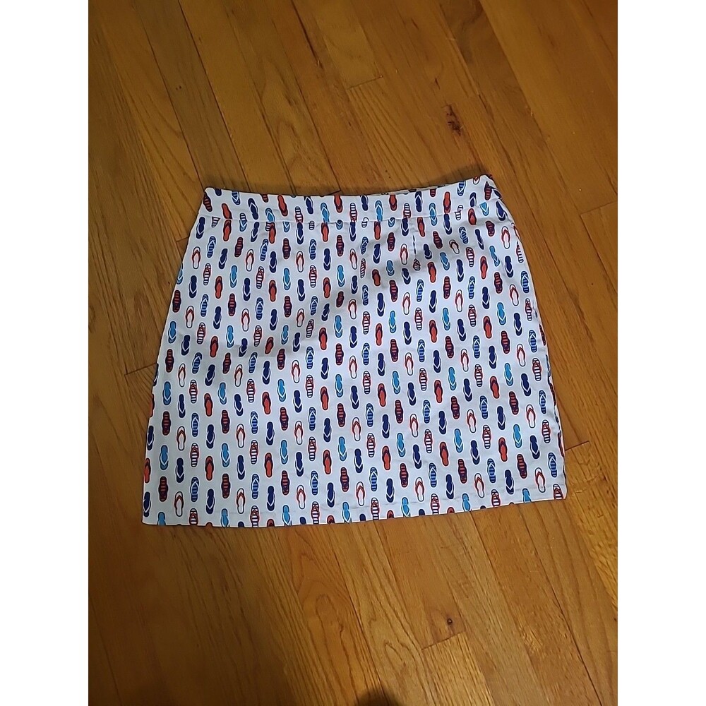 Jessica Riley Skort Sz M White Flip Flops Print Golf Pickleball Tennis Pull-On